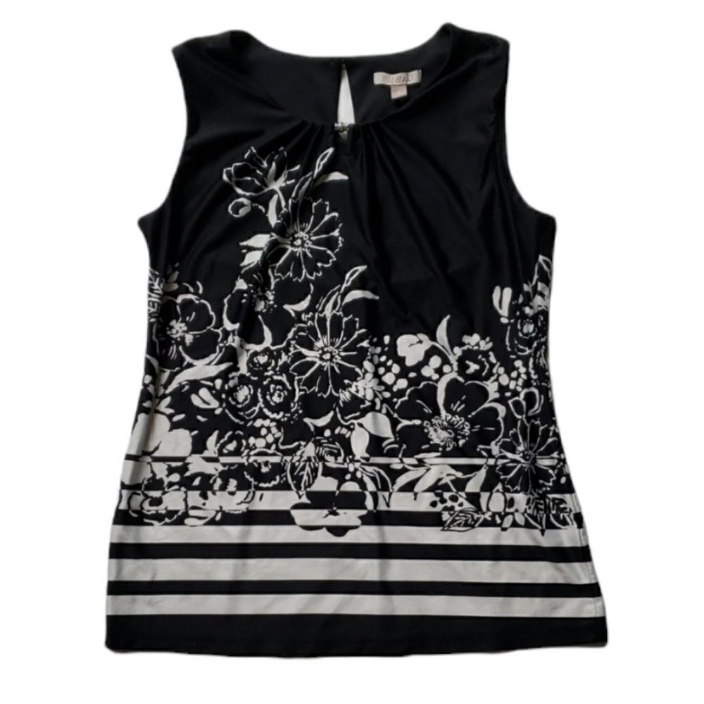 Black & white floral/stripe work top